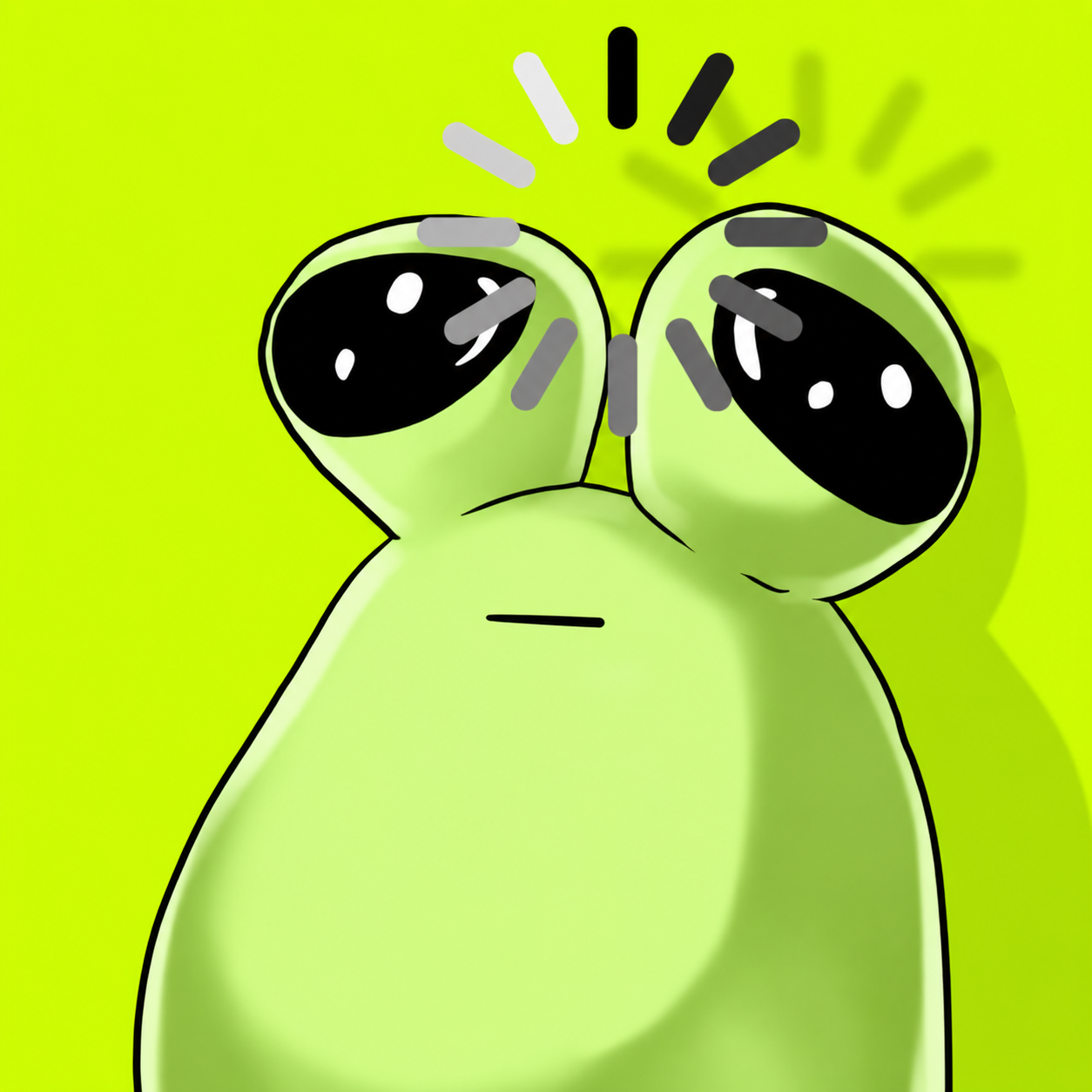 Green Pou with loading spinners over its eyes